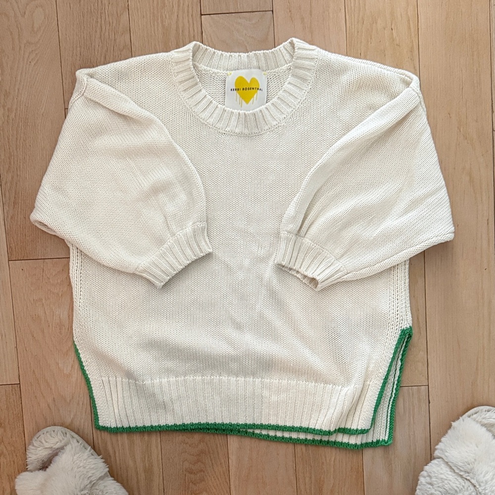Cozy Cream and Green Knit Sweater